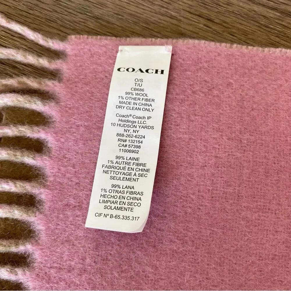 Coach Reversible Colorblock Varsity Print Oversized Muffler Scarf Pink Tan